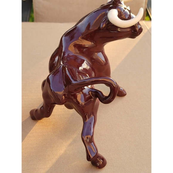 Vintage Ceramic Bull Mid Century Modern Figurine White Horns Handpainted - Picture 6 of 12